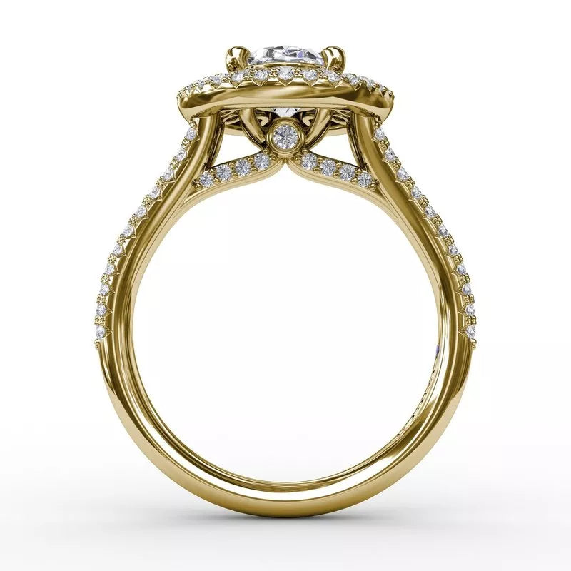 14K Yellow Gold Split Shank Oval Double Engagement Mounting