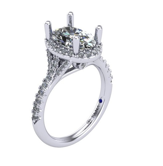 Oval Split Shank Engagement Mounting in 14K White Gold with Cubic Zirconia