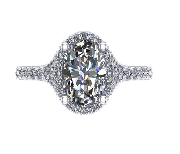 Oval Split Shank Engagement Mounting in 14K White Gold with Cubic Zirconia