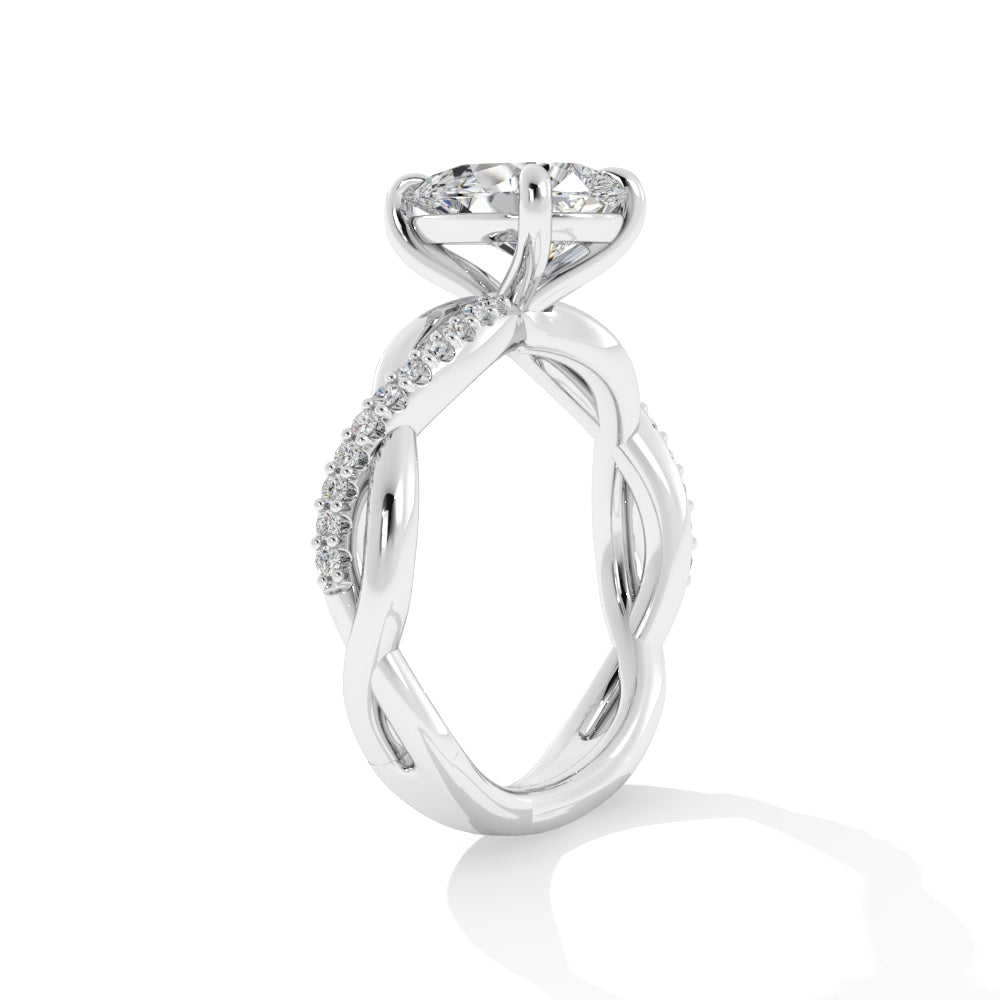 Platinum Pear Shape Engagement Mounting with Diamond and High Polish Twist Shank & Cubic Zirconia Accent