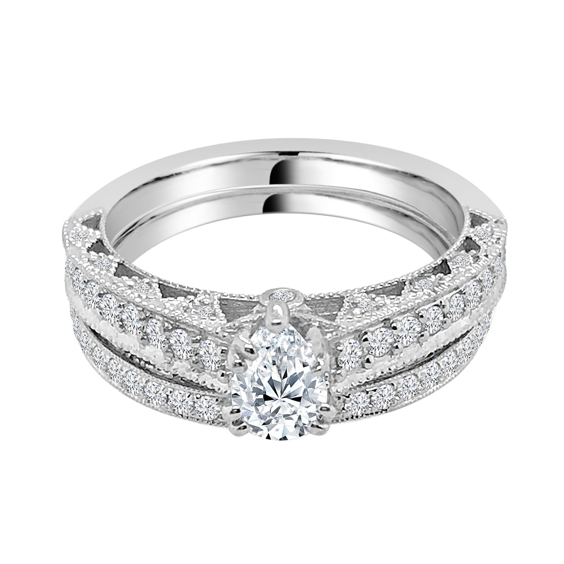 14K White Gold Pear Shape Natural Diamond Engagement Ring (Size 8, 0.46 ct)