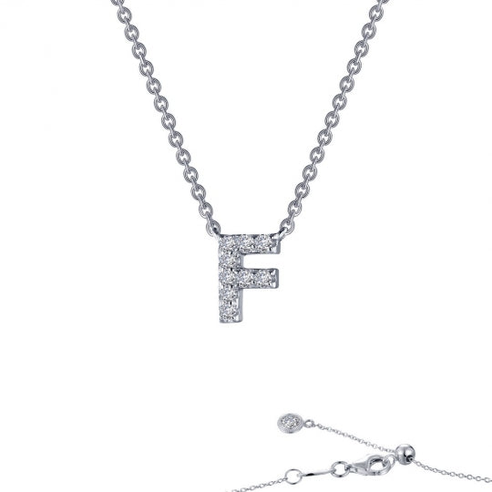 Platinum Coated Sterling Silver Block Letter F Necklace with Lassaire Shape, 0.36 Carat