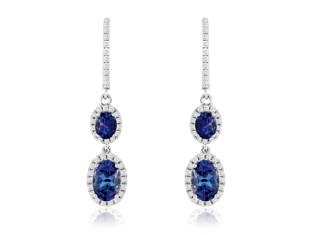 Stunning 14 Karat White Gold Oval Shape Tanzanite and Diamond Earrings