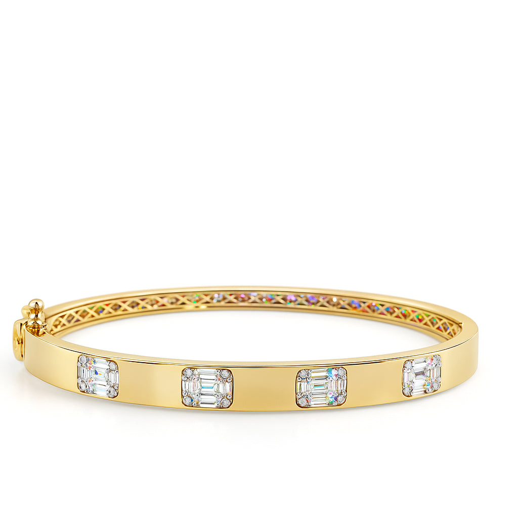 14K Yellow Gold Baguette and Round Diamond Bracelet - 0.83 ct Natural Diamond Bezel Bangle