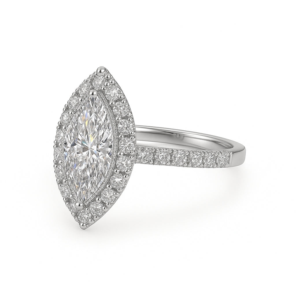1.00 Carat Marquise Lab Diamond Engagement Ring in 14 Karat White Gold