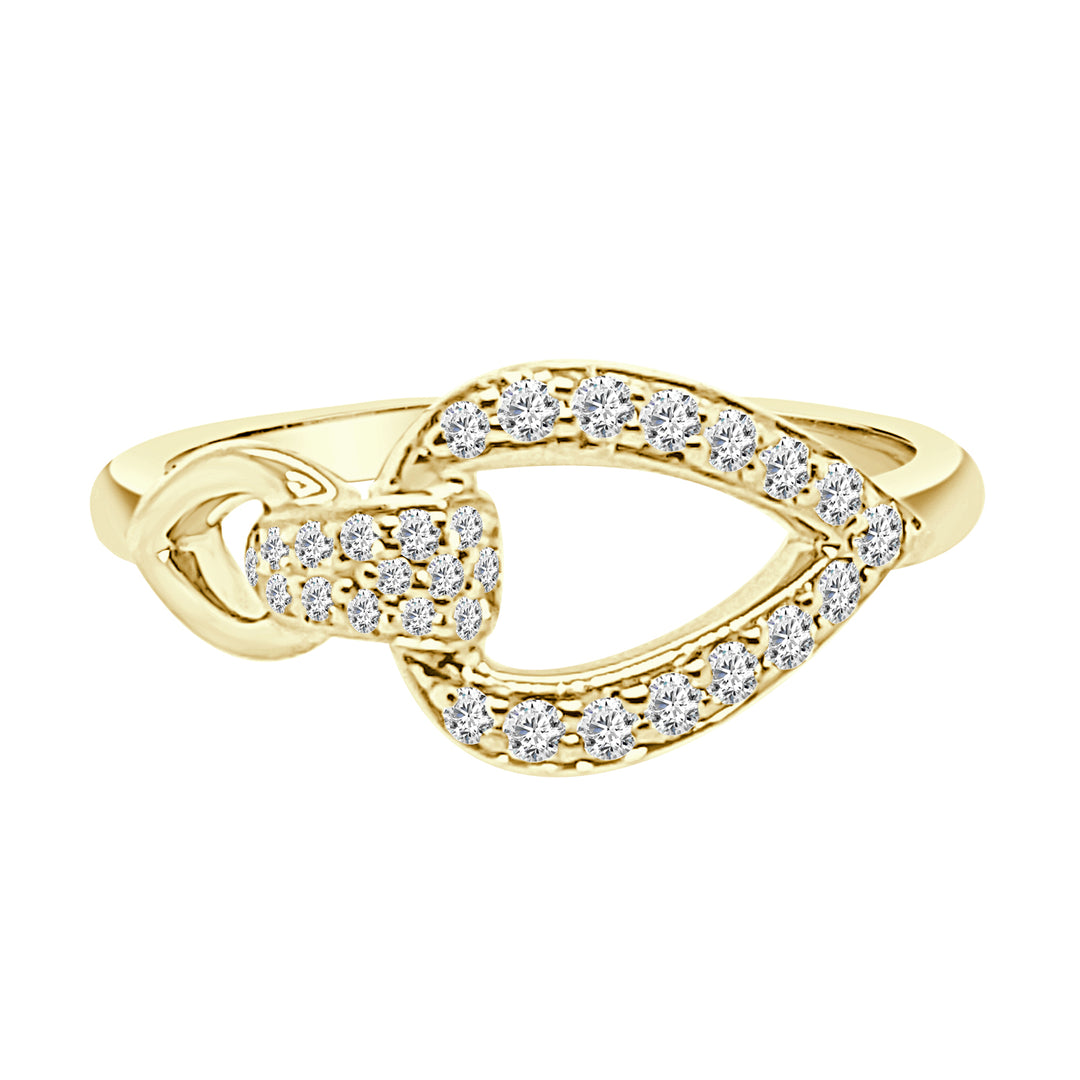 14 Karat Yellow Gold Ring with Buckle Design and Natural Diamond Accent