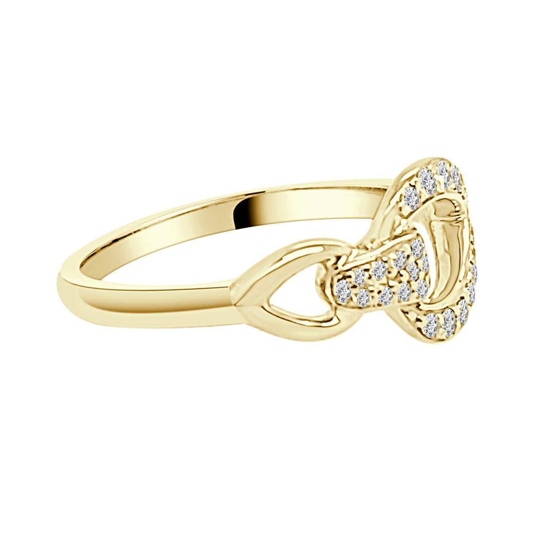 14 Karat Yellow Gold Ring with Buckle Design and Natural Diamond Accent