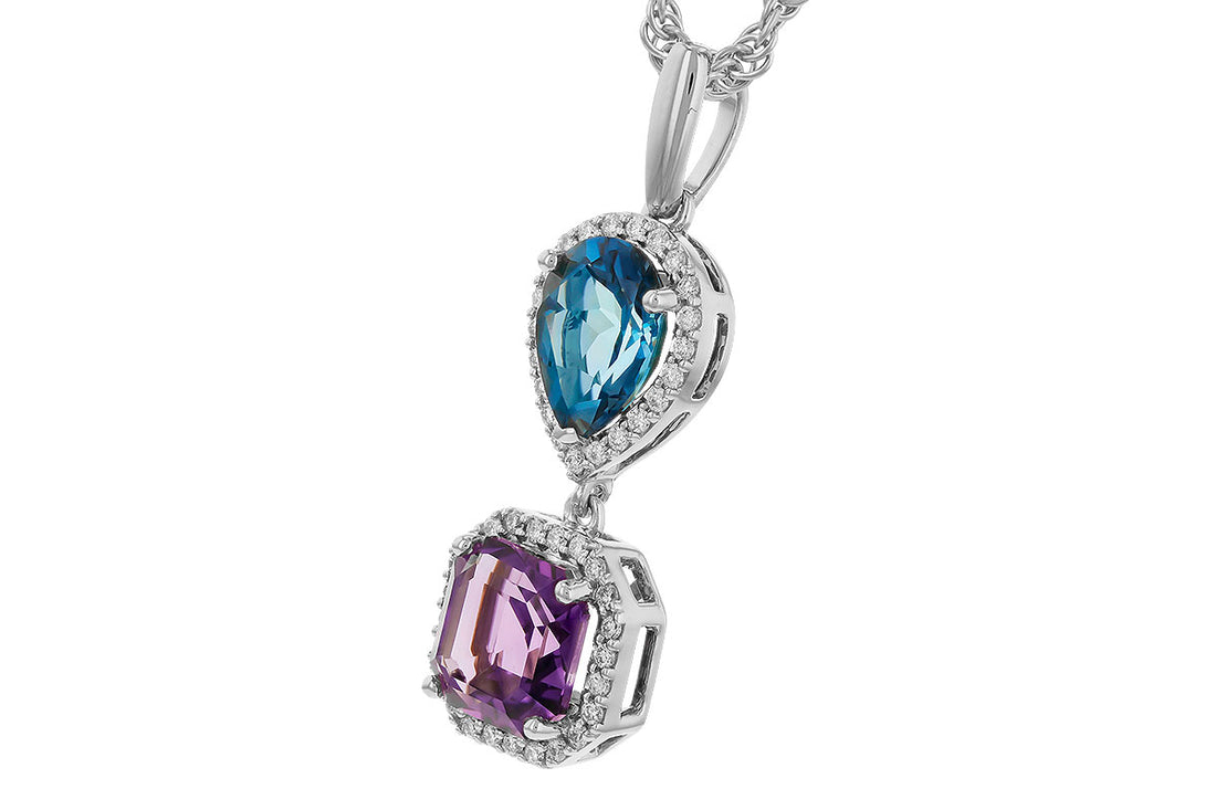 14 Karat White Gold Amethyst Asscher Shape Halo Pendant Necklace - 1.38 Carats