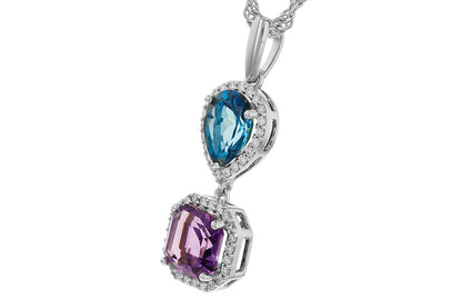 14 Karat White Gold Amethyst Asscher Halo Pendant Necklace - 1.38 Carat