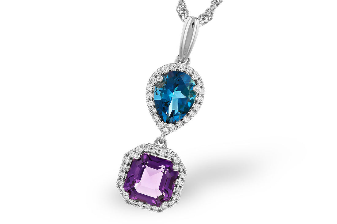 14 Karat White Gold Amethyst Asscher Shape Halo Pendant Necklace - 1.38 Carats