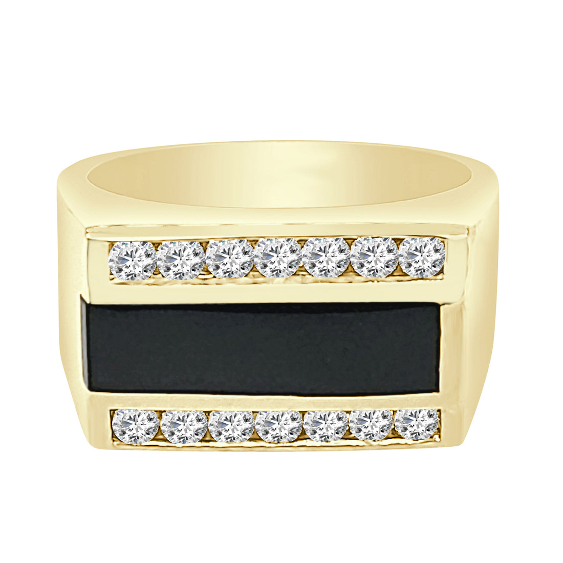 14K Yellow Gold Onyx Bar Ring with Natural Diamond - 0.63 Carats