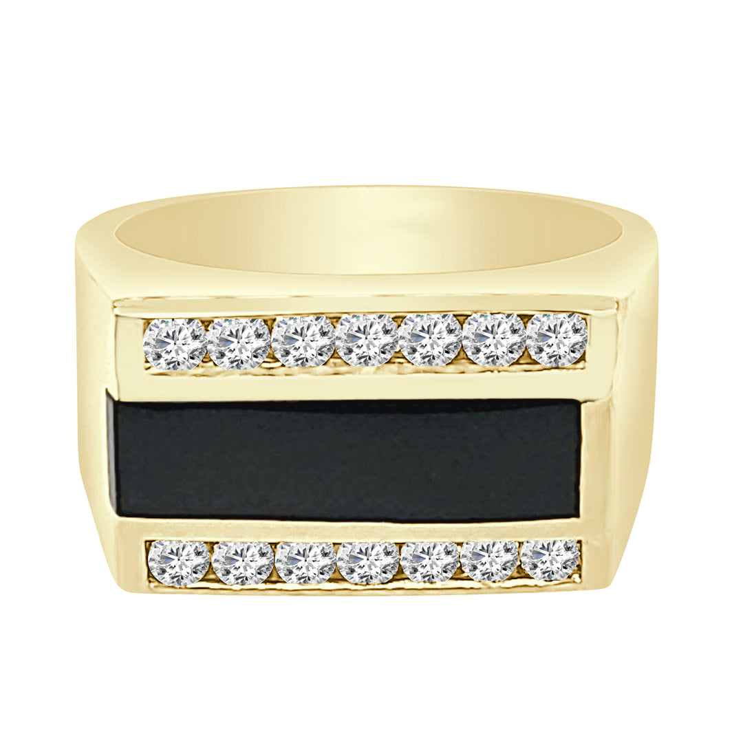 14 Karat Yellow Gold Ring with Onyx Bar and Natural Diamond Accent