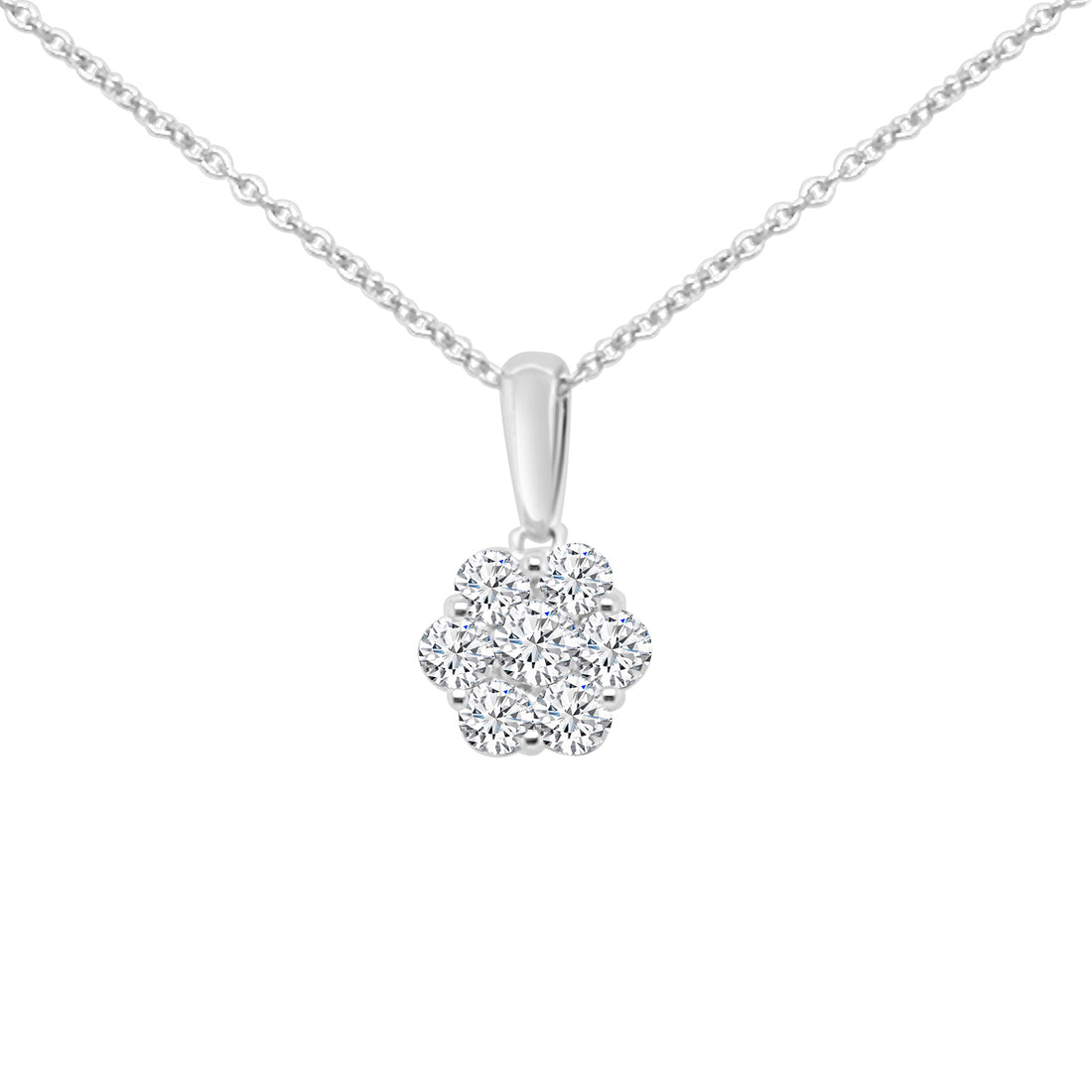 10K White Gold Natural Diamond Cluster Pendant Necklace 0.50