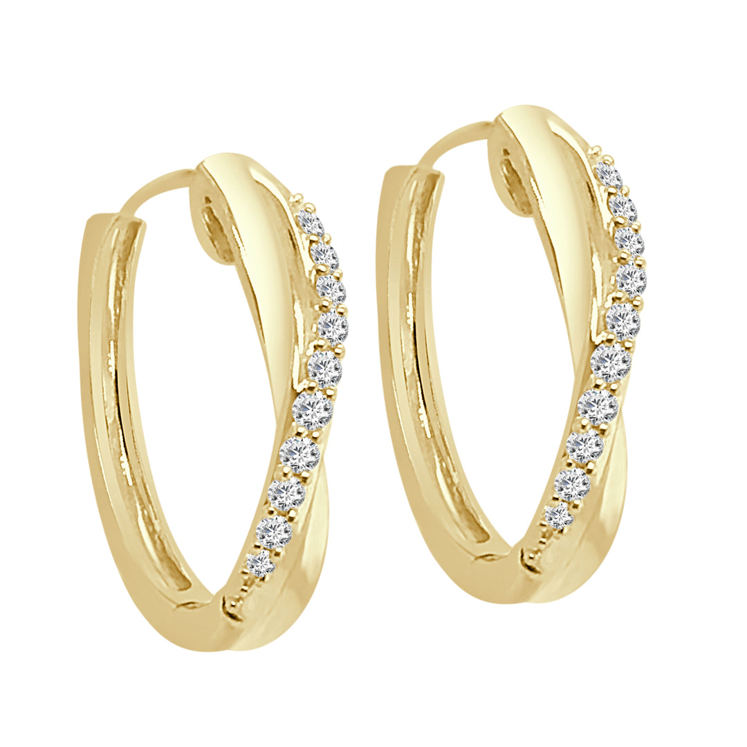 14 Karat Yellow Gold Oval Twist Earrings with 0.20 Carat Natural Diamond Accent