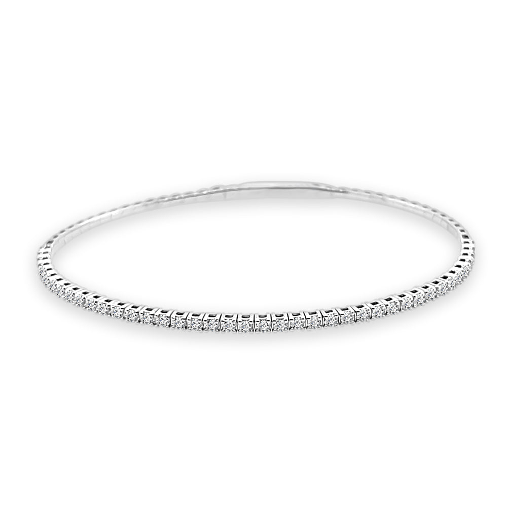 Dazzling Elegance: Stackable 14 Karat White Gold Diamond Bangle - Round Shape, 1.00 ct.