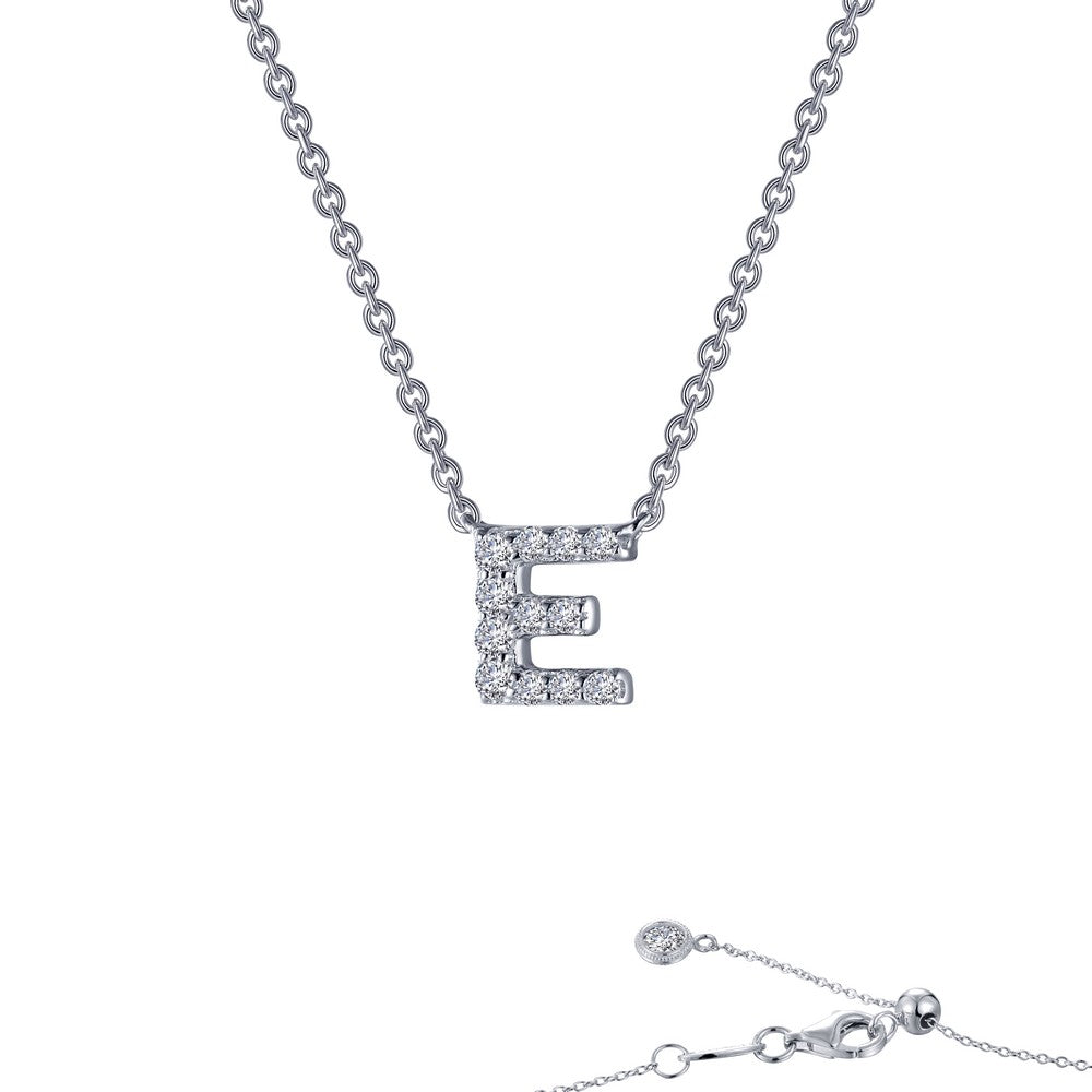 Lassaire Platinum Coated Sterling Silver Block Letter E Necklace