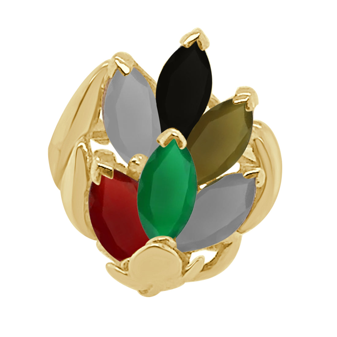 14 Karat Yellow Gold Multi-Colored Jade Ring