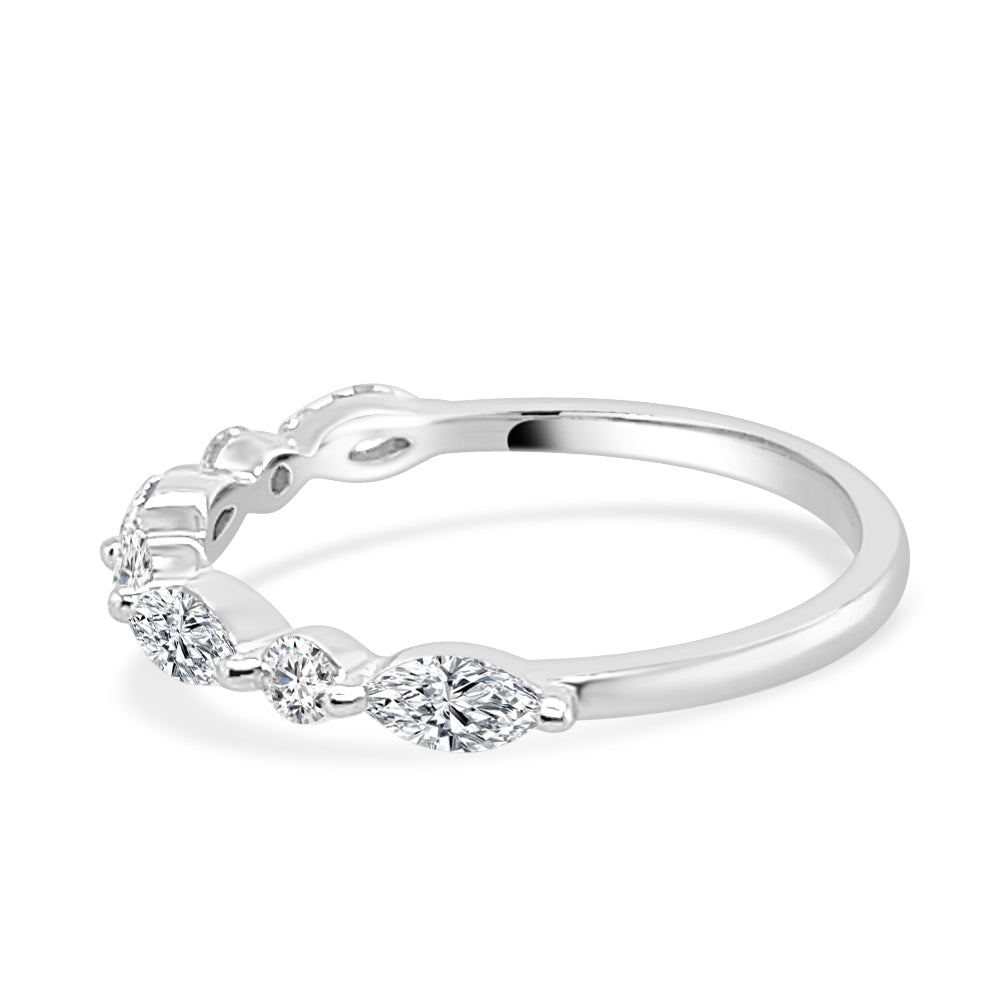 14K White Gold Shared Prong RBC + Marquise Diamond Wedding Band - 0.67 Carat