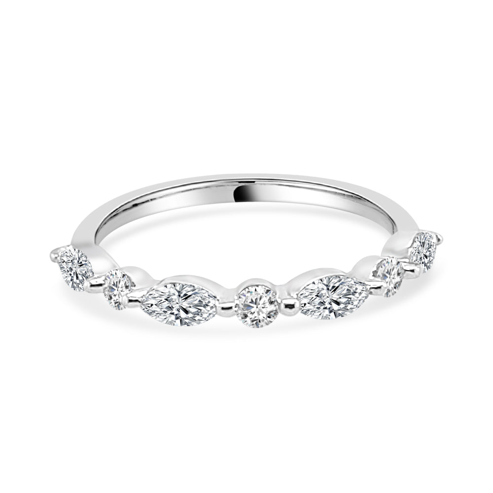 14K White Gold Shared Prong RBC + Marquise Diamond Wedding Band - 0.67 Carat