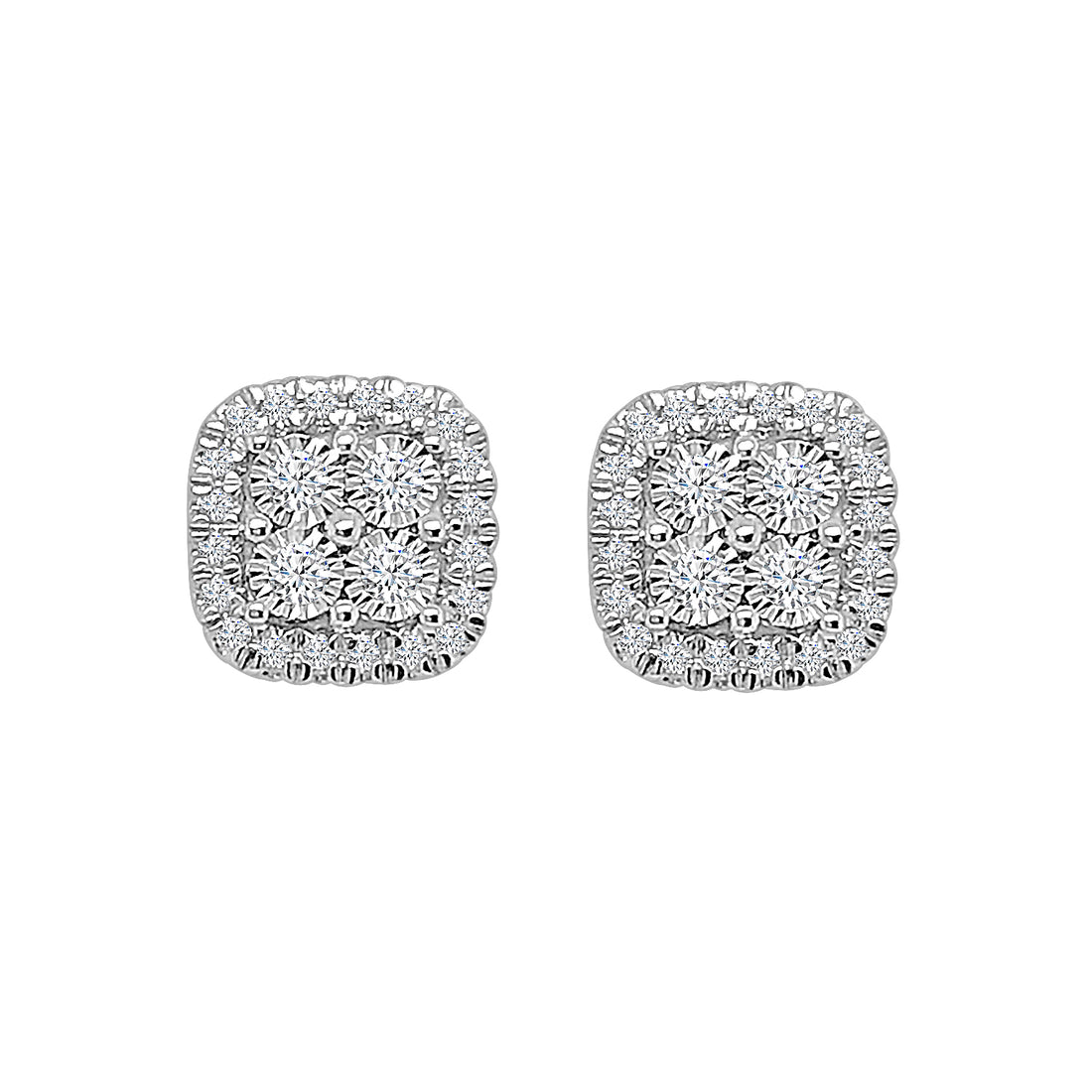 14K White Gold Natural Diamond Illusion Set Cluster Earrings (0.16 CTW)
