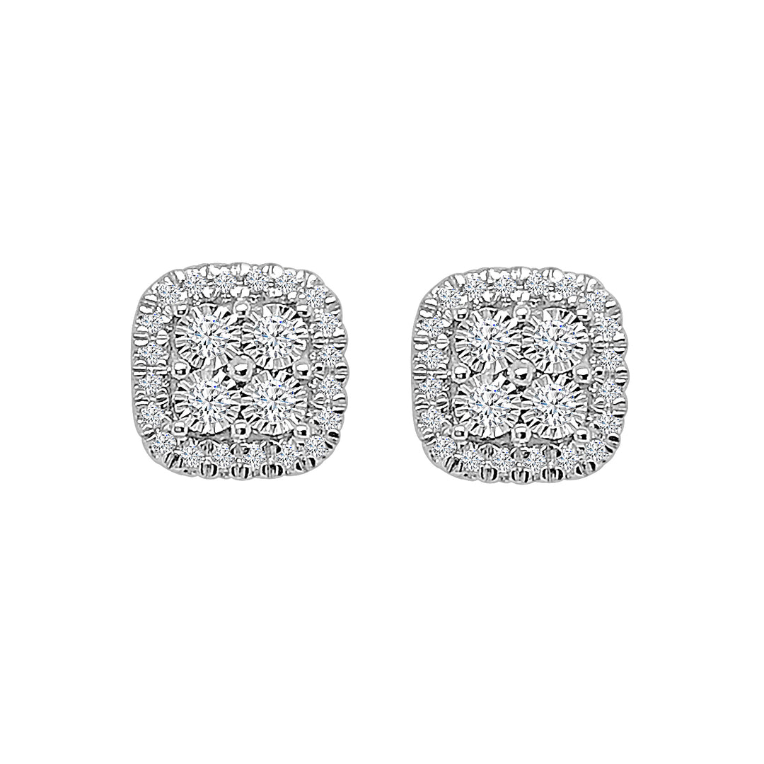 14K White Gold Illusion Set Cluster Earrings with 0.16 Carat Natural Diamonds