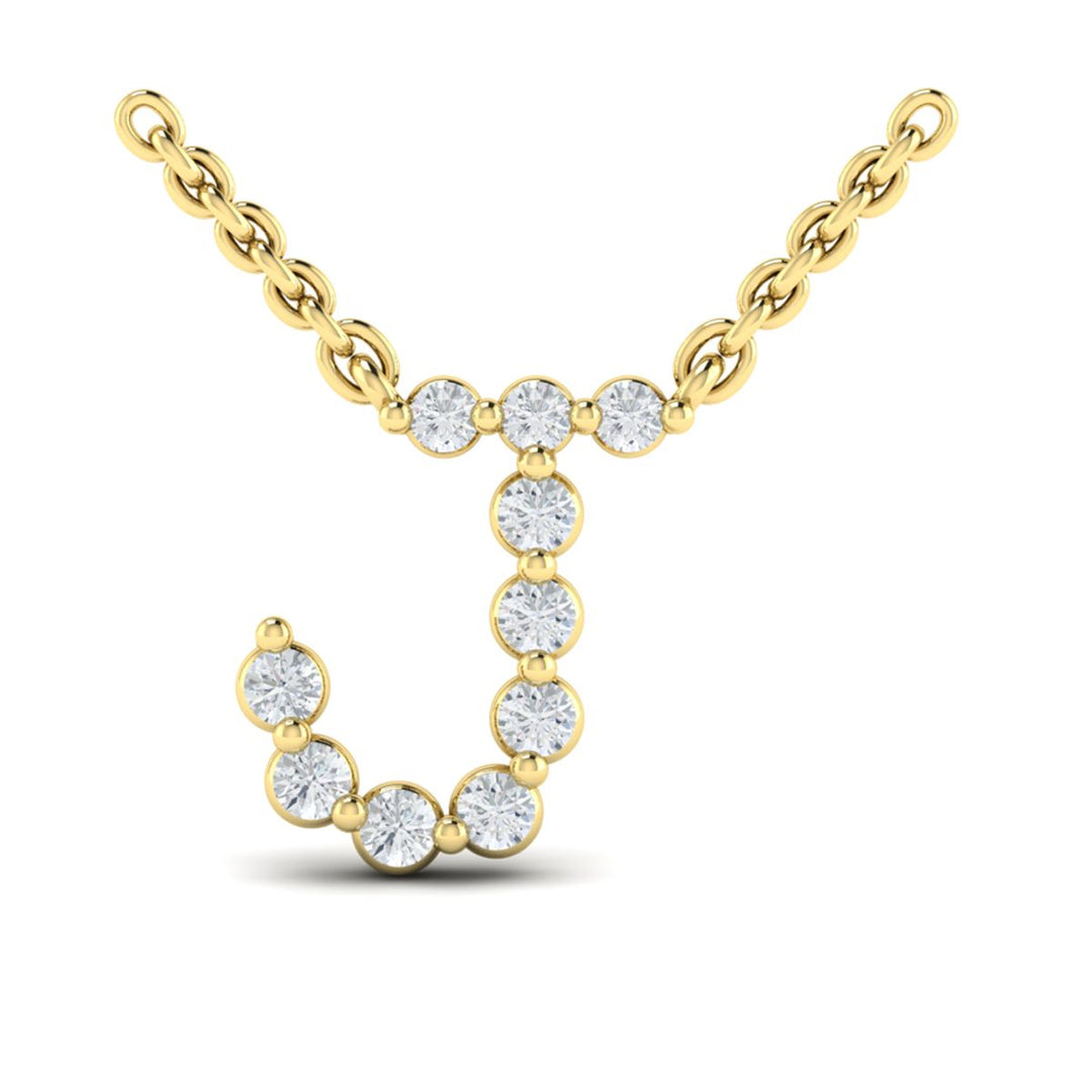 Dazzling 14 Karat Yellow Gold Necklace with Initial J and Natural Diamond Accent