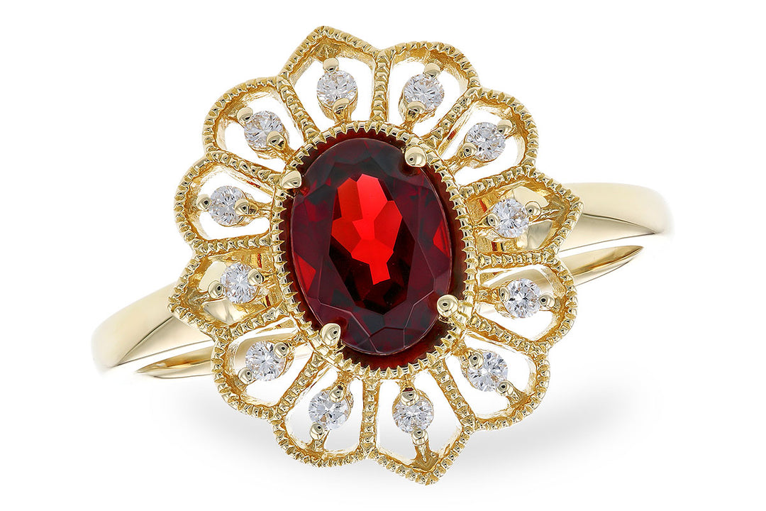 14 Karat Yellow Gold Fancy Halo Oval Shape Garnet Ring - 0.80 Carat