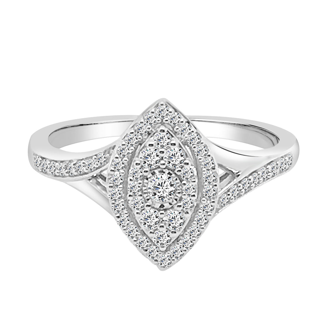 10K White Gold Marquise Split Shank Cluster Engagement Ring with 0.33ct Natural Diamond