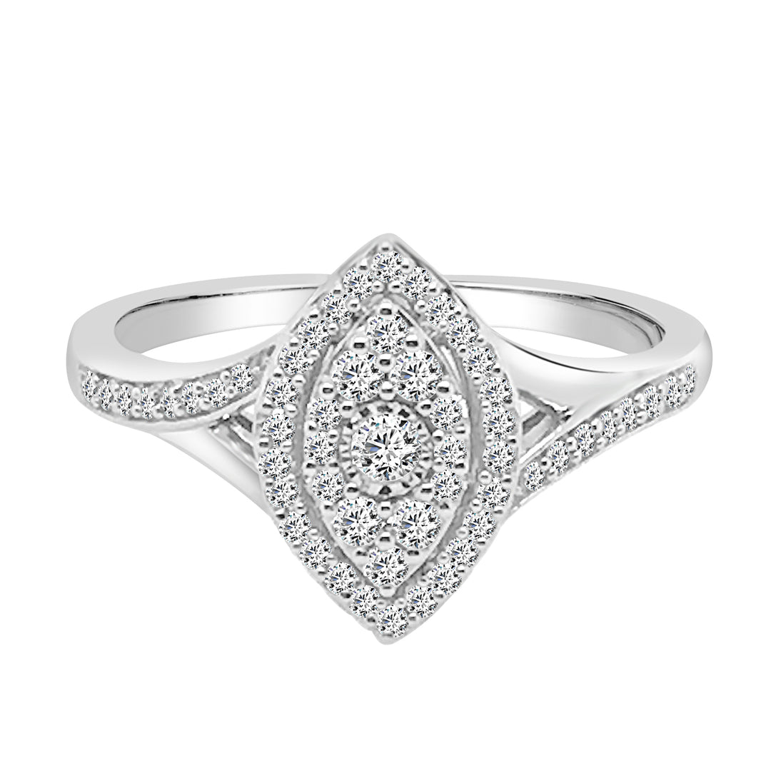 Gorgeous Split Shank Cluster Marquise Engagement Ring in 10 Karat White Gold with Natural Diamond