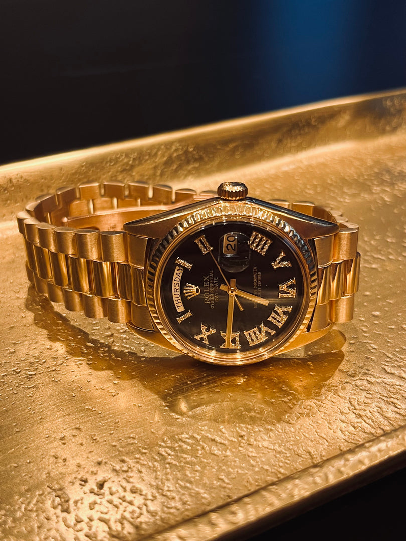 Rolex President Luxury Watch in 18 Karat Yellow Gold with Natural Diamond Accents