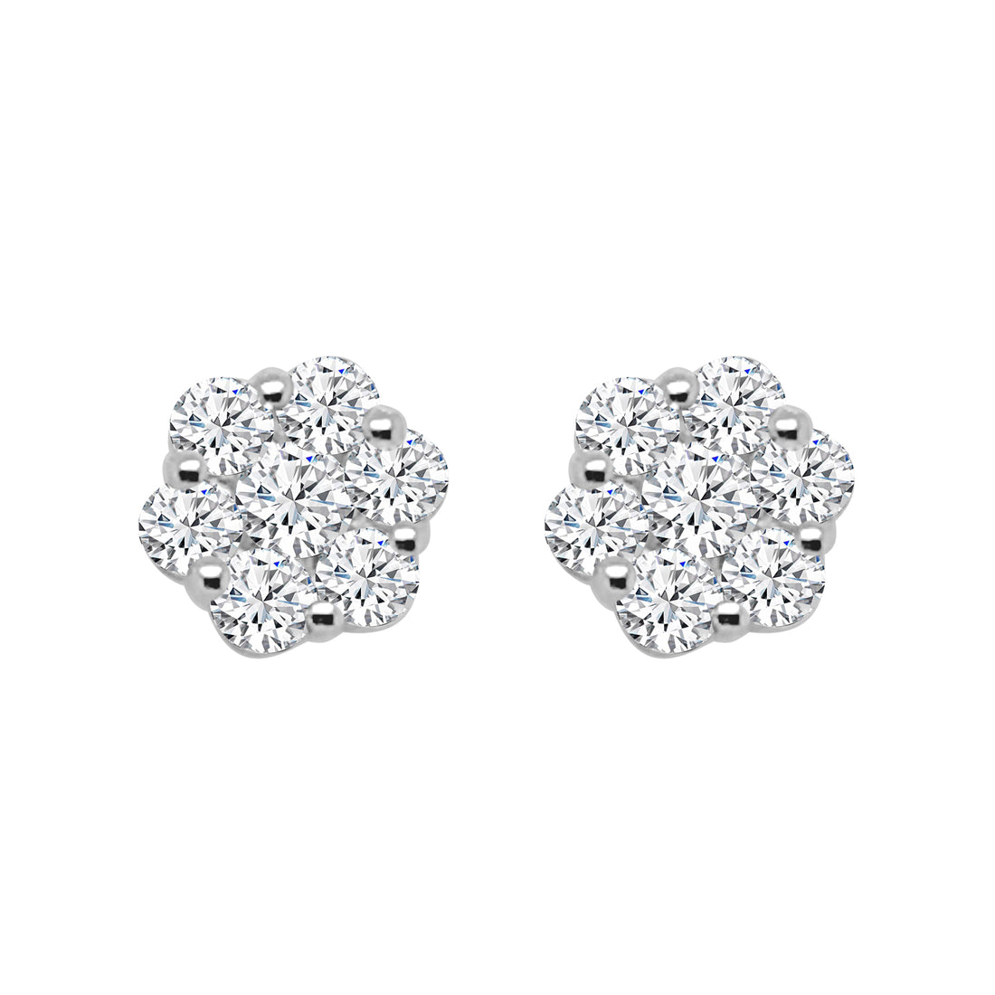 10K White Gold Cluster Stud Earrings with 0.75ct Natural Diamond