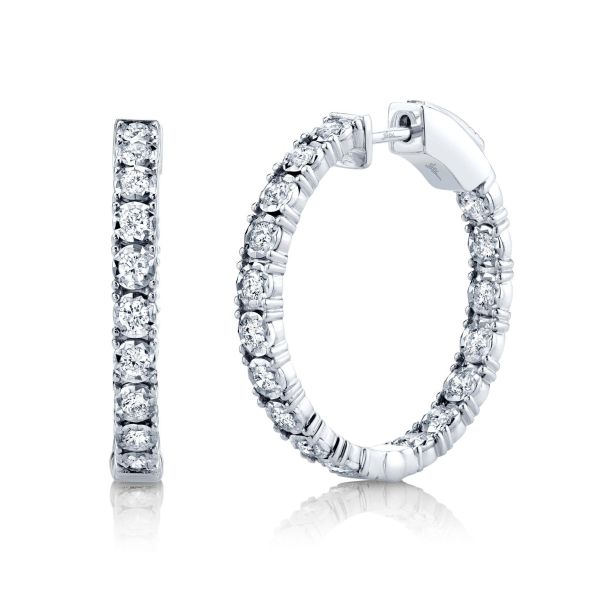 14 Karat White Gold Round Shape Lab Diamond Hoop Earrings (6.74 CTW)