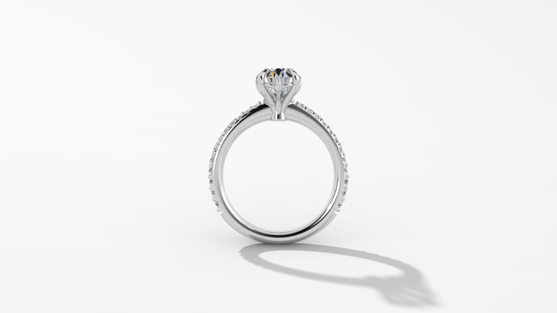 Exquisite Diamond Engagement Mounting: Oval Cut with Diamond Band and Platinum Claw Prongs