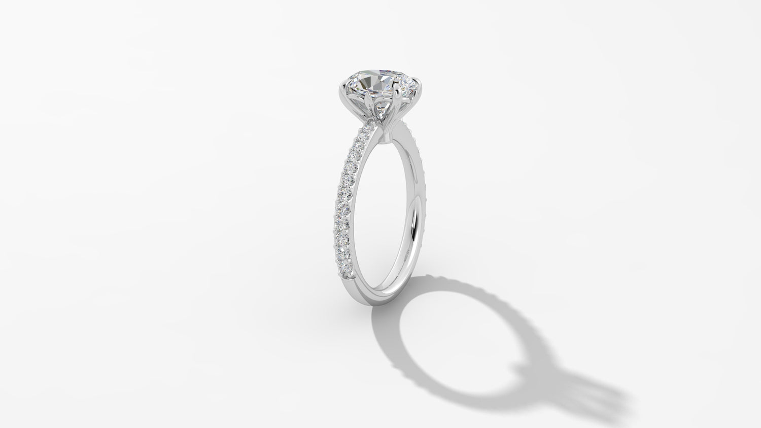 Exquisite Diamond Engagement Mounting: Oval Cut with Diamond Band and Platinum Claw Prongs