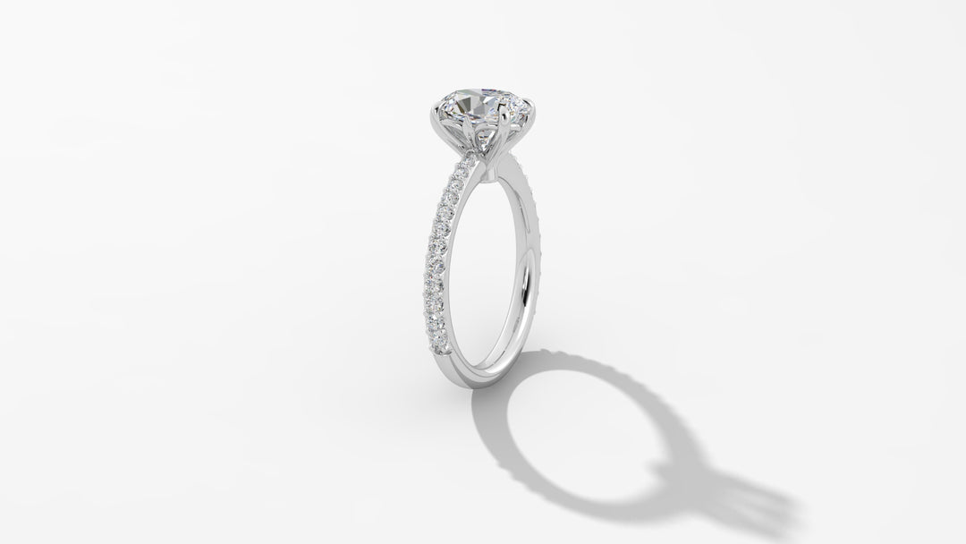 Platinum Oval Engagement Mounting with Diamond Band and Claw Prongs - Oval Shape, 2.50 ct Cubic Zirconia