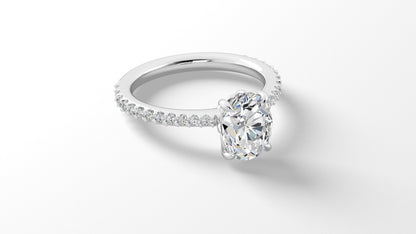 Exquisite Diamond Engagement Mounting: Oval Cut with Diamond Band and Platinum Claw Prongs