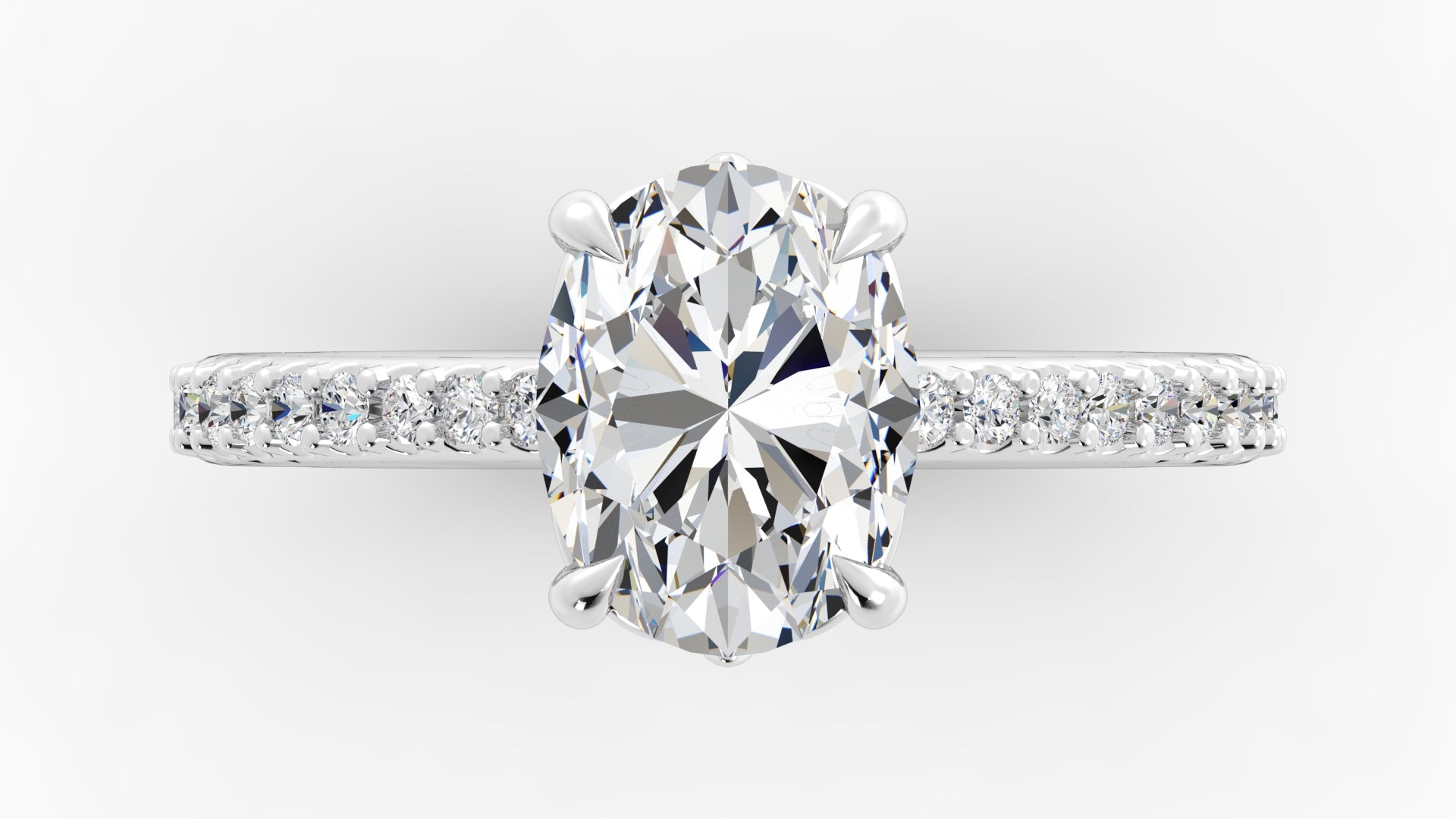 Exquisite Diamond Engagement Mounting: Oval Cut with Diamond Band and Platinum Claw Prongs