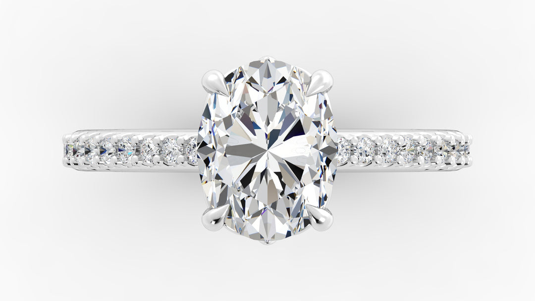 Platinum Oval Engagement Mounting with Diamond Band and Claw Prongs - Oval Shape, 2.50 ct Cubic Zirconia