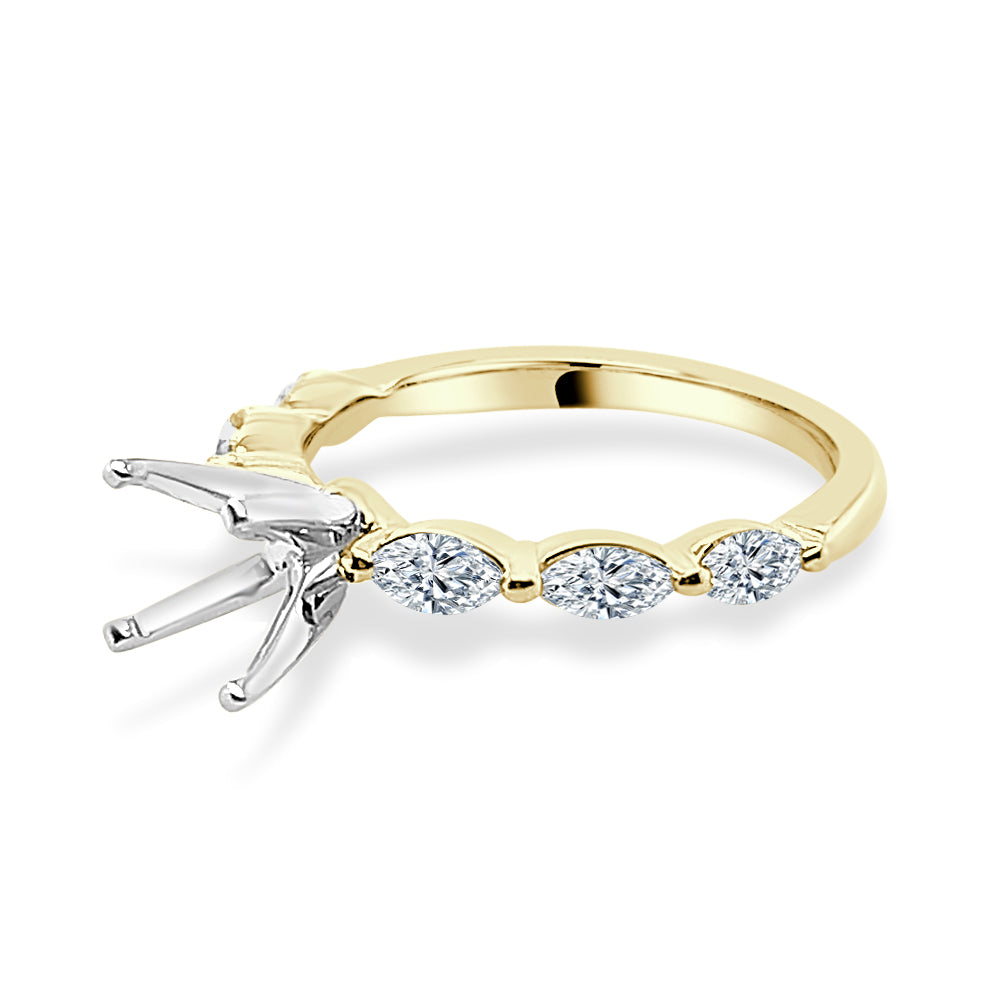 14K Yellow Gold Natural Diamond Marquise East-to-West Engagement Mounting (0.53 CT)