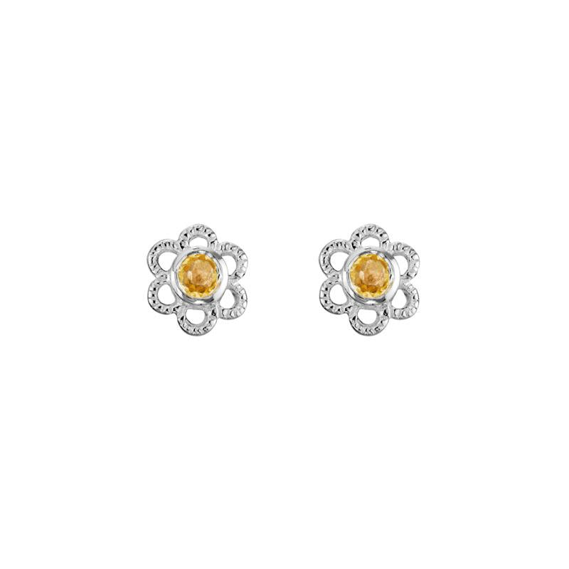 Sterling Silver Child's Flower Stud Earrings with Citrine Shape