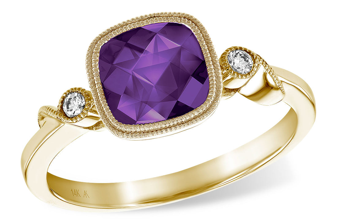 Checkerboard Amethyst Ring in 14 Karat Yellow Gold, Cushion Shape, 1.18 Carats