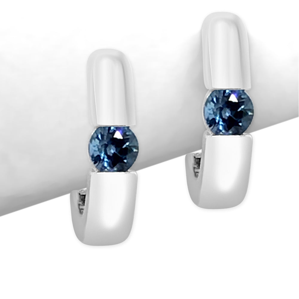 Blue Sapphire Single Stone Huggie Earrings in 10 Karat White Gold - 0.33 Carat