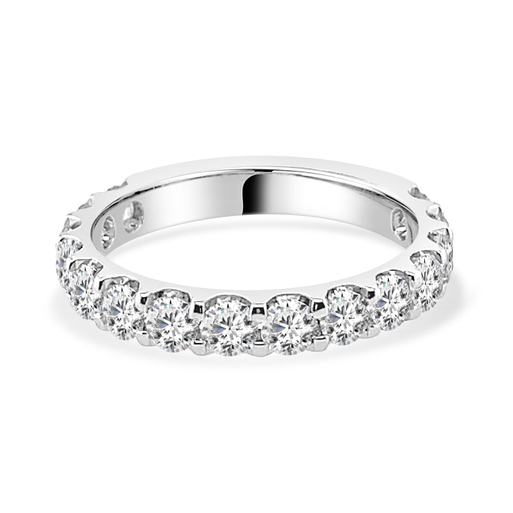 Round Cut Shared Prong Diamond Wedding Band in 14K White Gold - 1.50ct