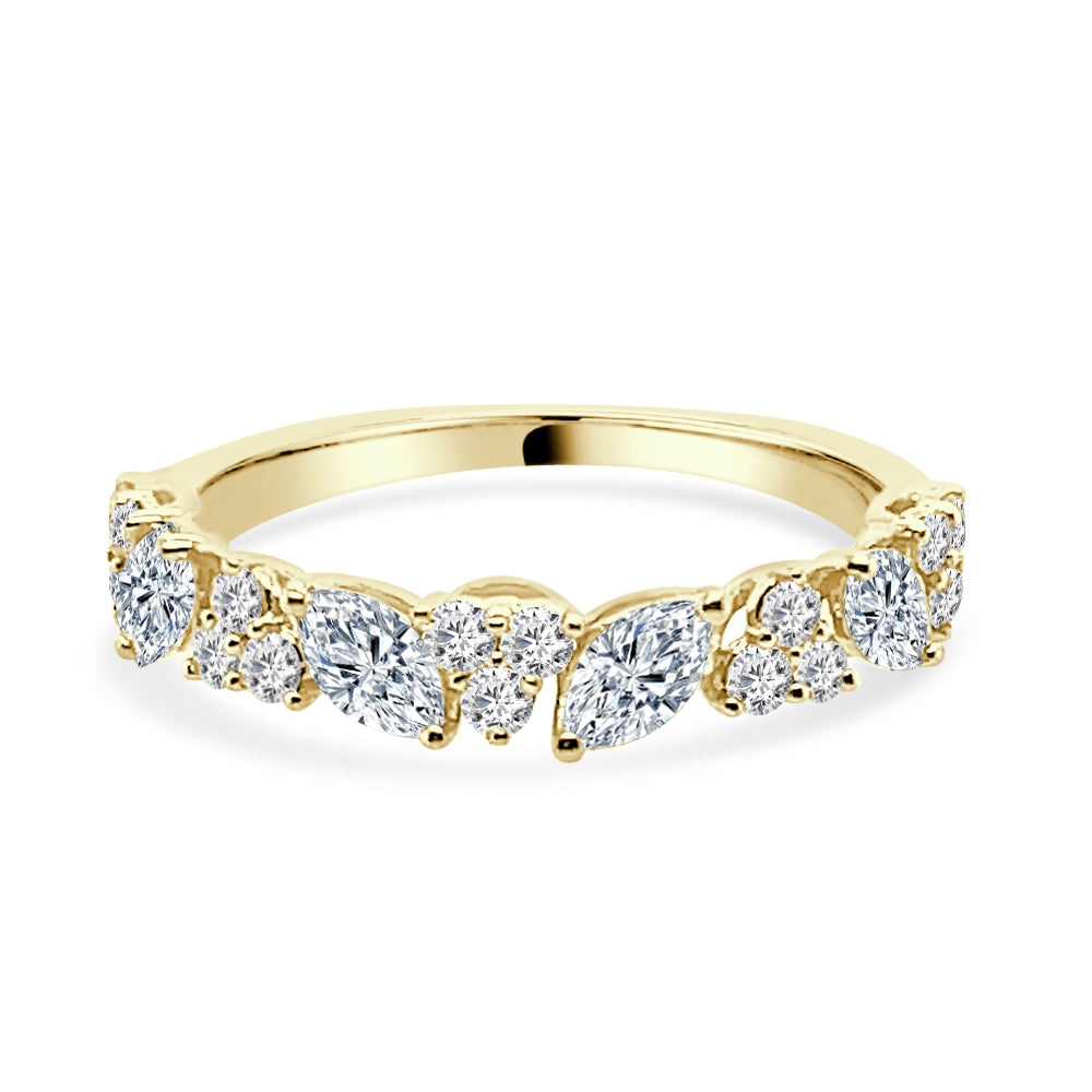 Marquise Sparkle: 14K Yellow Gold Wedding Band with RBC Tristar Design and 0.90ct Natural Diamonds