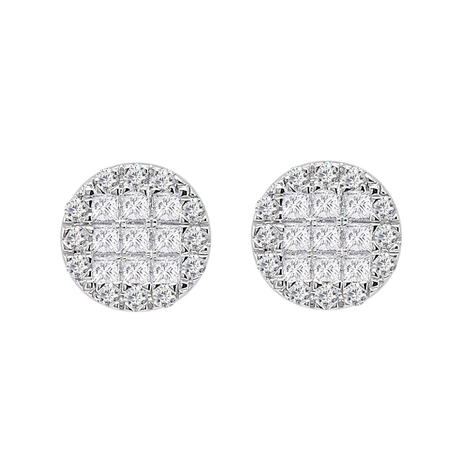 Elegant 18 Karat White Gold Fancy Round Stud Earrings with 0.76 Carat Natural Diamond