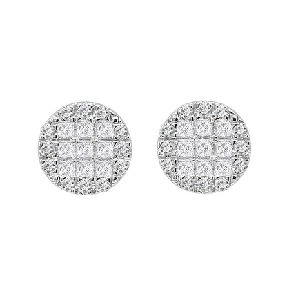 Elegant 18 Karat White Gold Fancy Round Stud Earrings with 0.76 Carat Natural Diamond