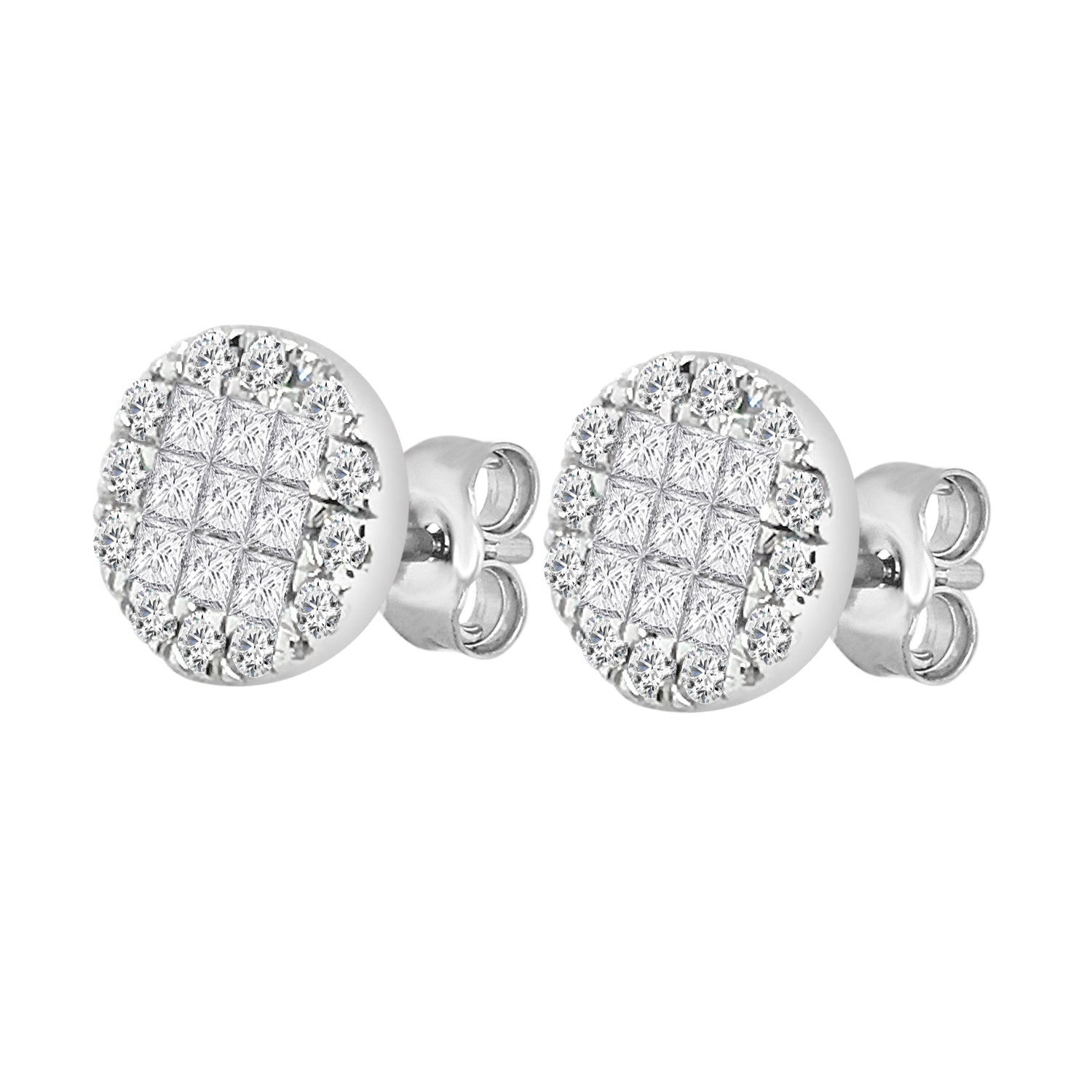Elegant 18 Karat White Gold Fancy Round Stud Earrings with 0.76 Carat Natural Diamond