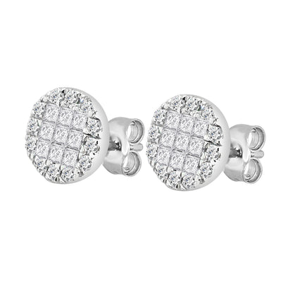 Elegant 18 Karat White Gold Fancy Round Stud Earrings with 0.76 Carat Natural Diamond