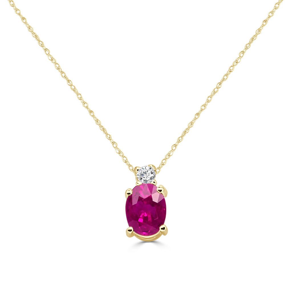 Dazzling 14 Karat Yellow Gold Diamond and Ruby Slide Necklace - Oval Shape, 1.50 Carat Ruby