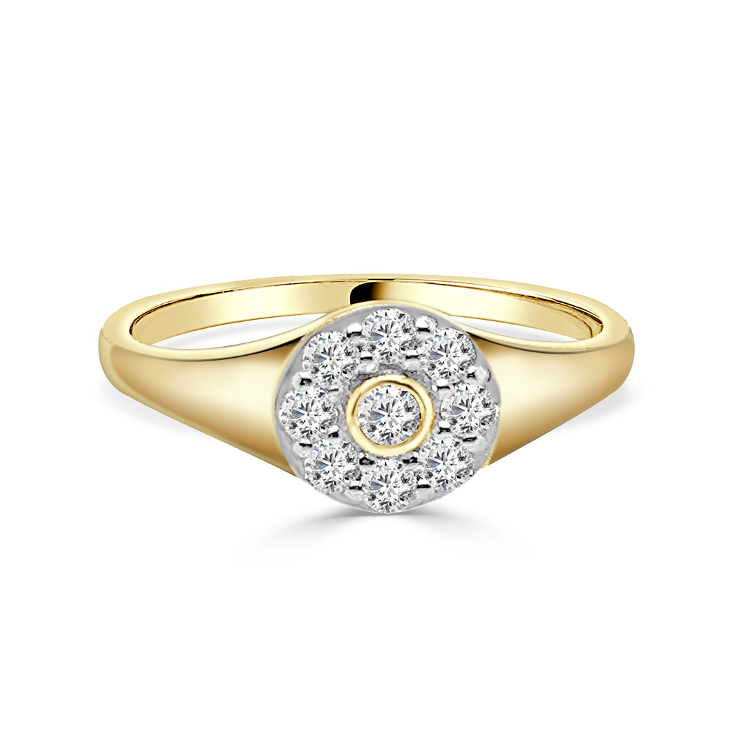 14 Karat Yellow Gold Rd Halo Signet Ring with Natural Diamond Accent